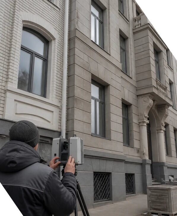 Лазерное сканирование фасадов зданий для обследования в Октябрьском